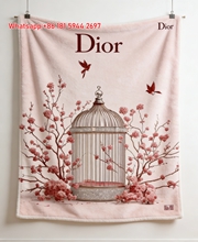 Dior Cherry Blossom Birdcage Flannel Sofa Throw Blanket for Wall Hanging Decor D203